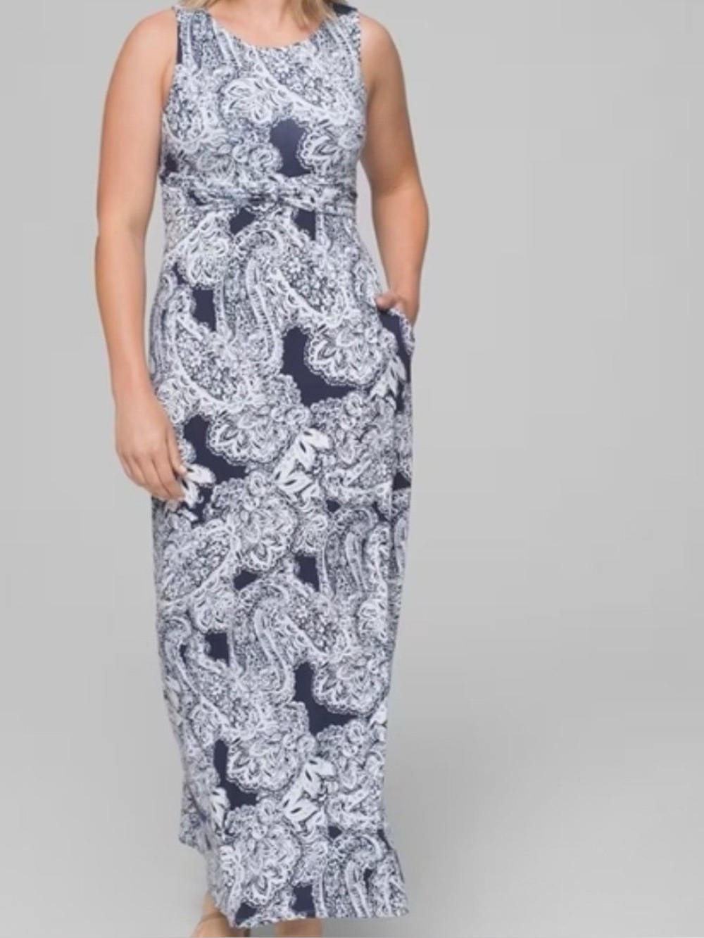 Soma Navy and White Paisley Sleeveless Maxi Dress